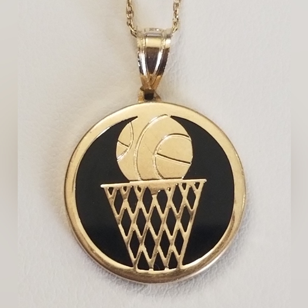 14K Gold & Onyx Basketball Pendant Necklace